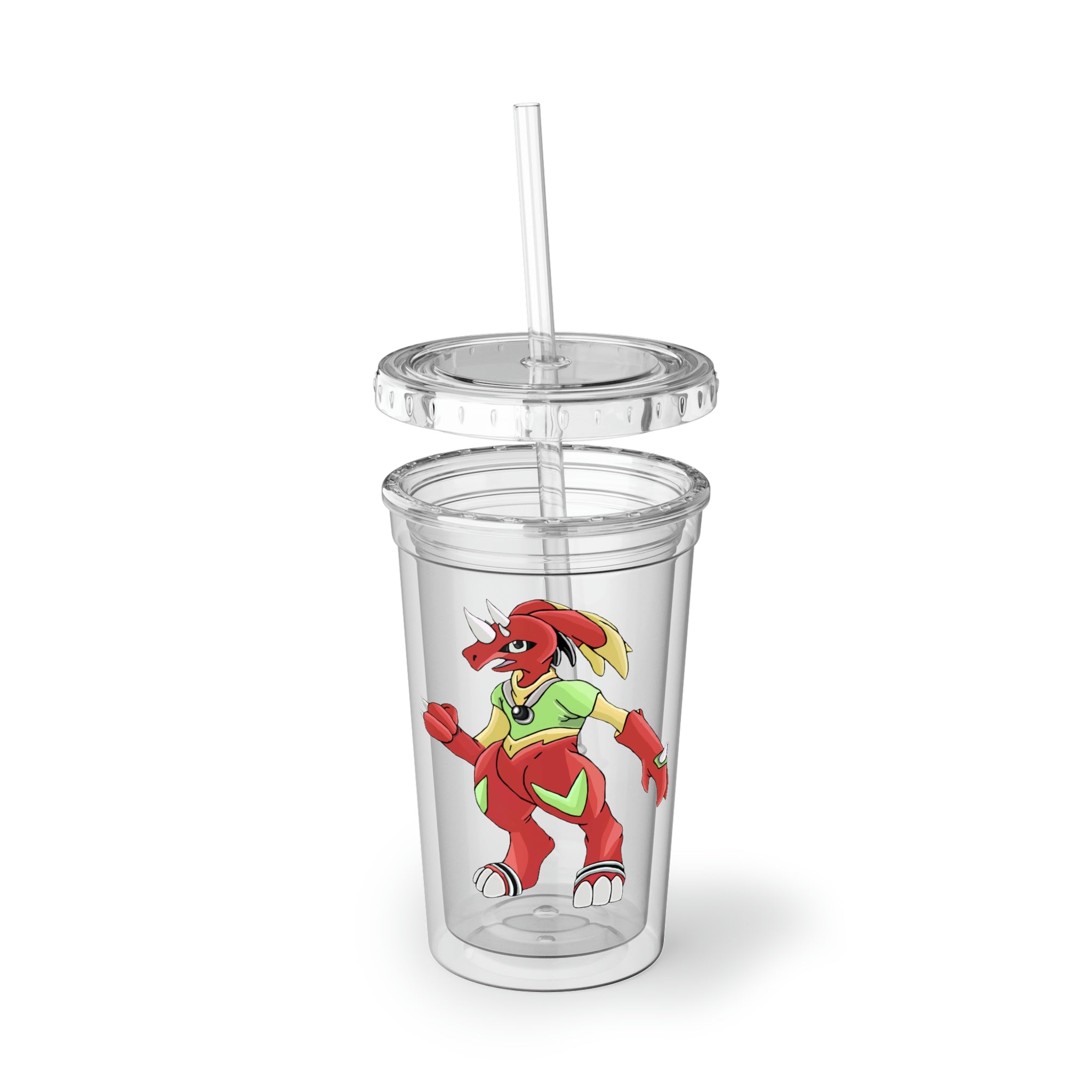 Tsostkibird Suave Acrylic Cup in stainless steel with a black screw-on cap and plastic straw, showcasing customizable design.