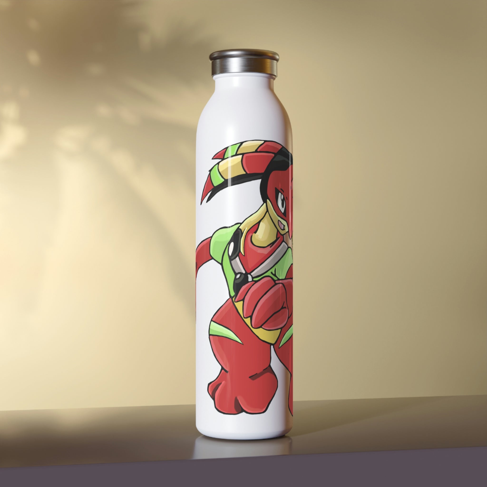 Tsostkichan Slim Water Bottle in matte finish with stylish lid, showcasing personalized designs.