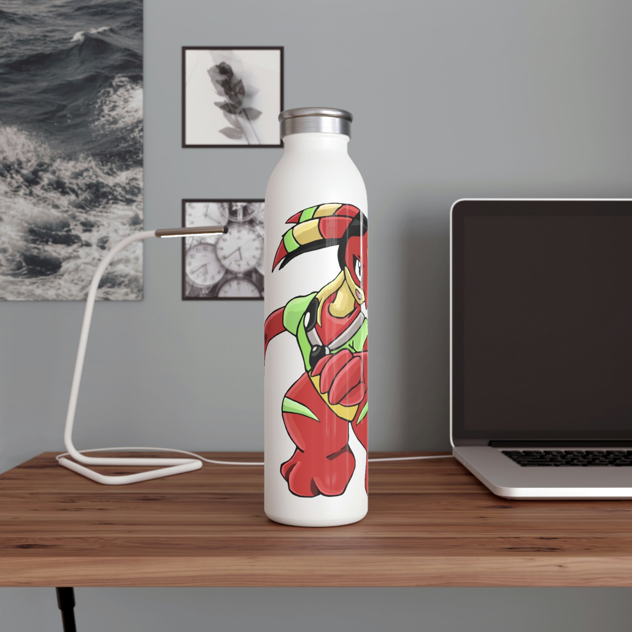 Tsostkichan Slim Water Bottle in matte finish with stylish lid, showcasing personalized designs.