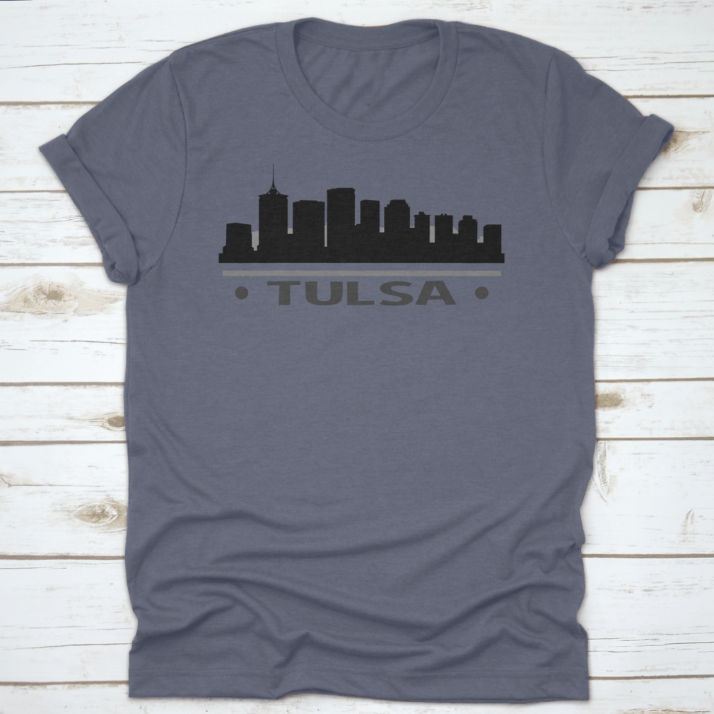 Vector clip art of the Tulsa skyline silhouette featuring famous buildings.