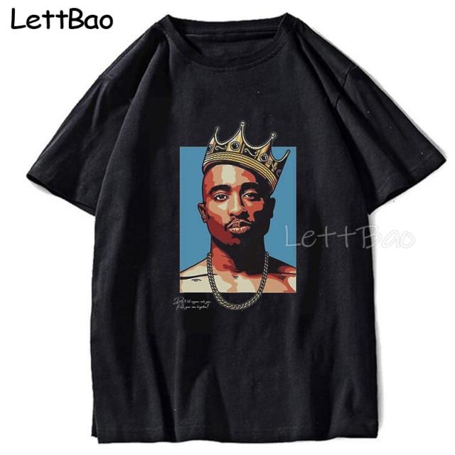 Black Tupac Graphic Tee featuring a vibrant print of the legendary rapper, designed for casual summer wear.