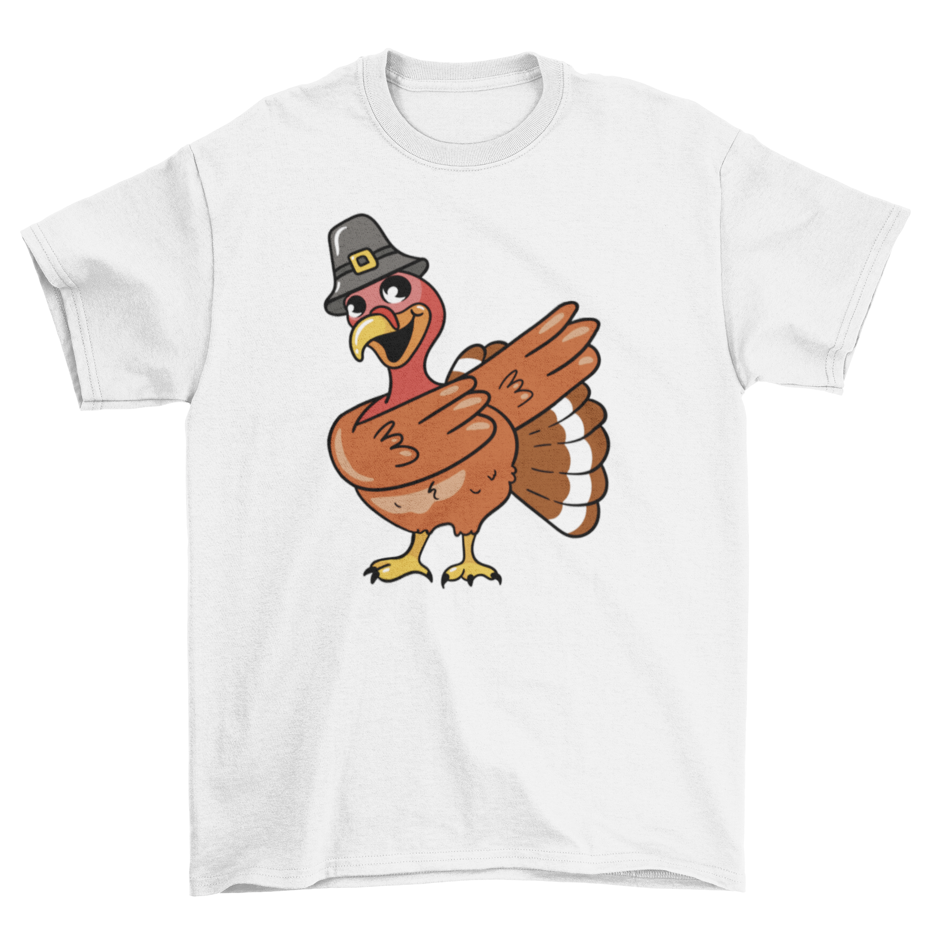 A humorous t-shirt featuring a cartoon turkey dabbing, perfect for Thanksgiving celebrations.