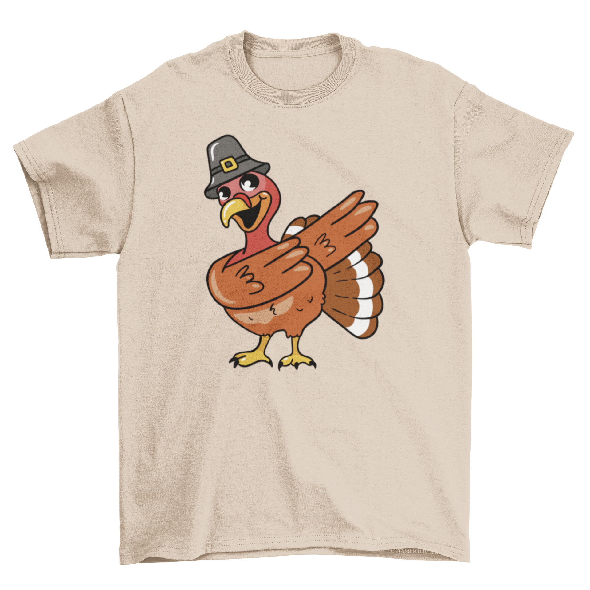 A humorous t-shirt featuring a cartoon turkey dabbing, perfect for Thanksgiving celebrations.