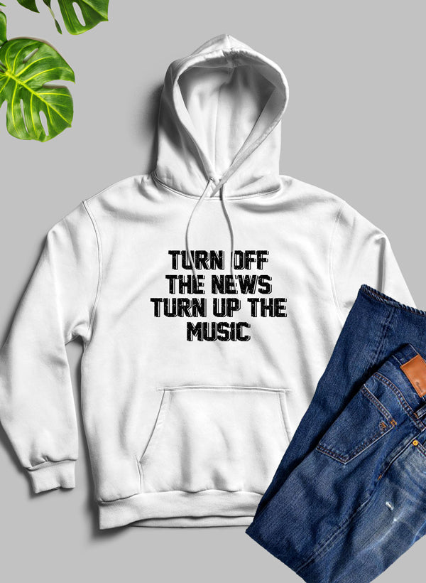 Turn Up The Music Hoodie featuring unique designs by top artists, made from cozy fleece blend material.