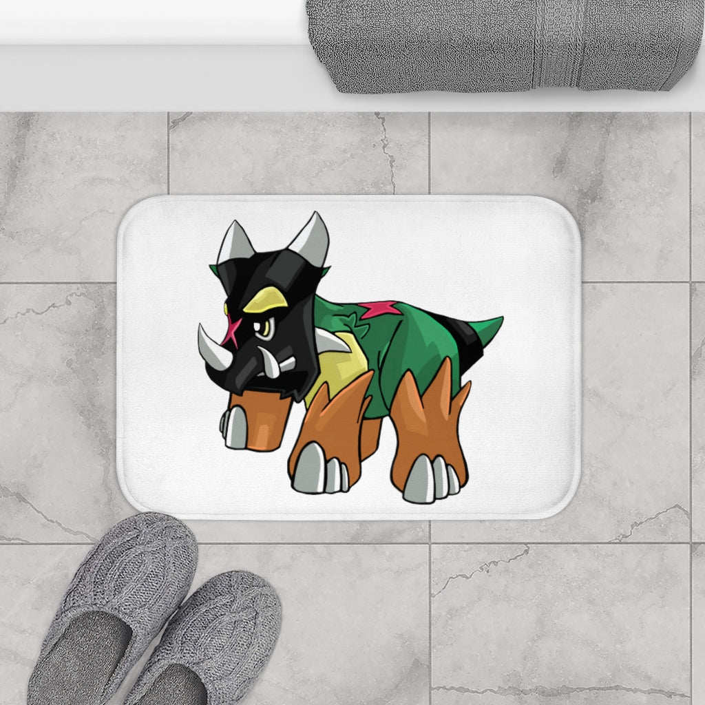 Turroxosaurus Bath Mat featuring a playful dinosaur design with anti-slip backing, made from soft microfiber material.