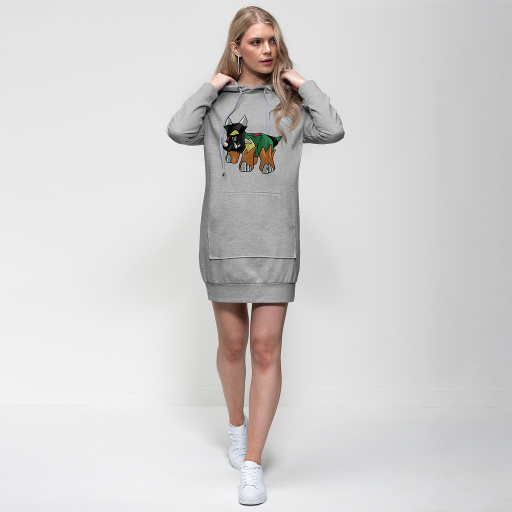 Turroxosaurus Premium Adult Hoodie Dress featuring a relaxed fit, hood, and kangaroo pocket in a stylish design.