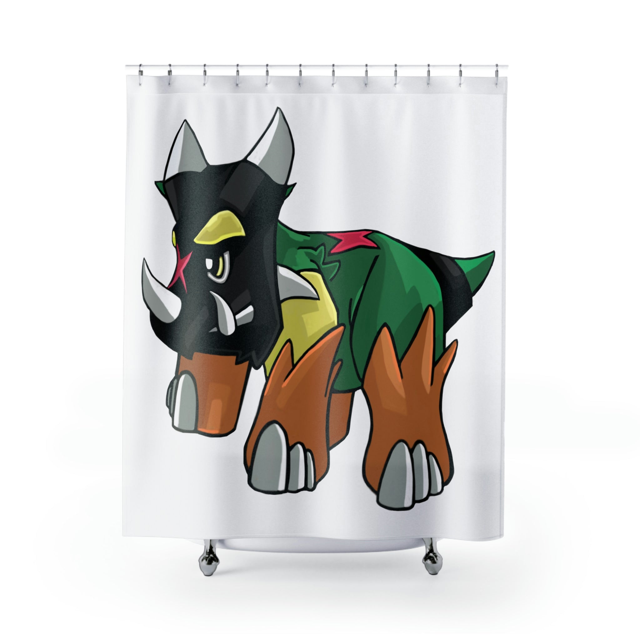 Turroxosaurus Shower Curtain featuring vibrant dinosaur designs on durable polyester fabric, perfect for adding style to any bathroom.