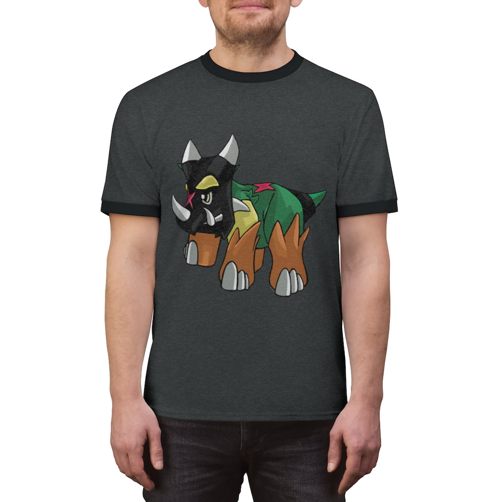 Turroxosaurus Unisex Ringer Tee in various colors, showcasing its lightweight fabric and stylish design.