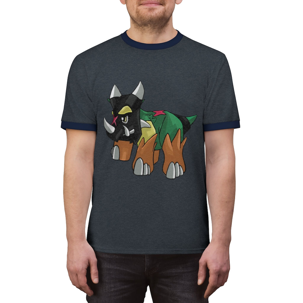 Turroxosaurus Unisex Ringer Tee in various colors, showcasing its lightweight fabric and stylish design.