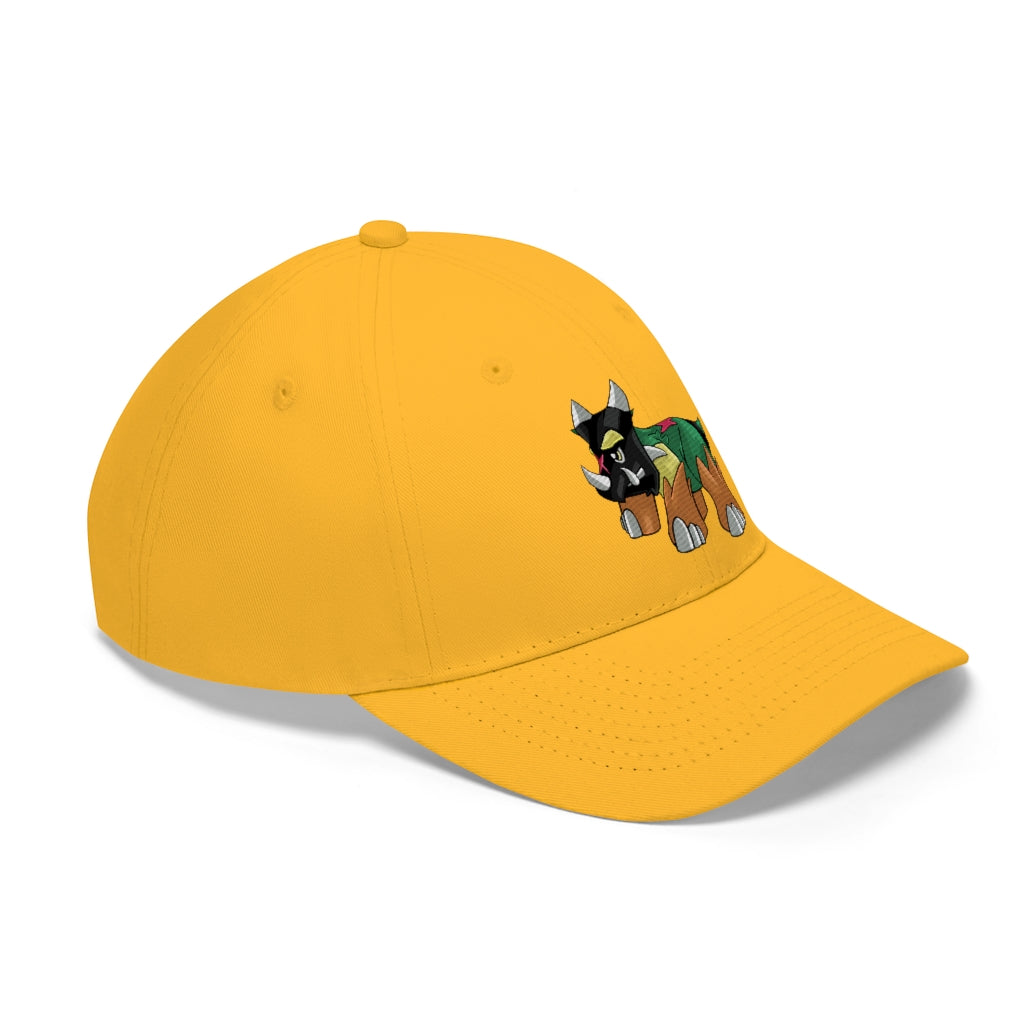 Turroxosaurus Unisex Twill Hat in solid color, showcasing its 6-panel design and adjustable Velcro closure.