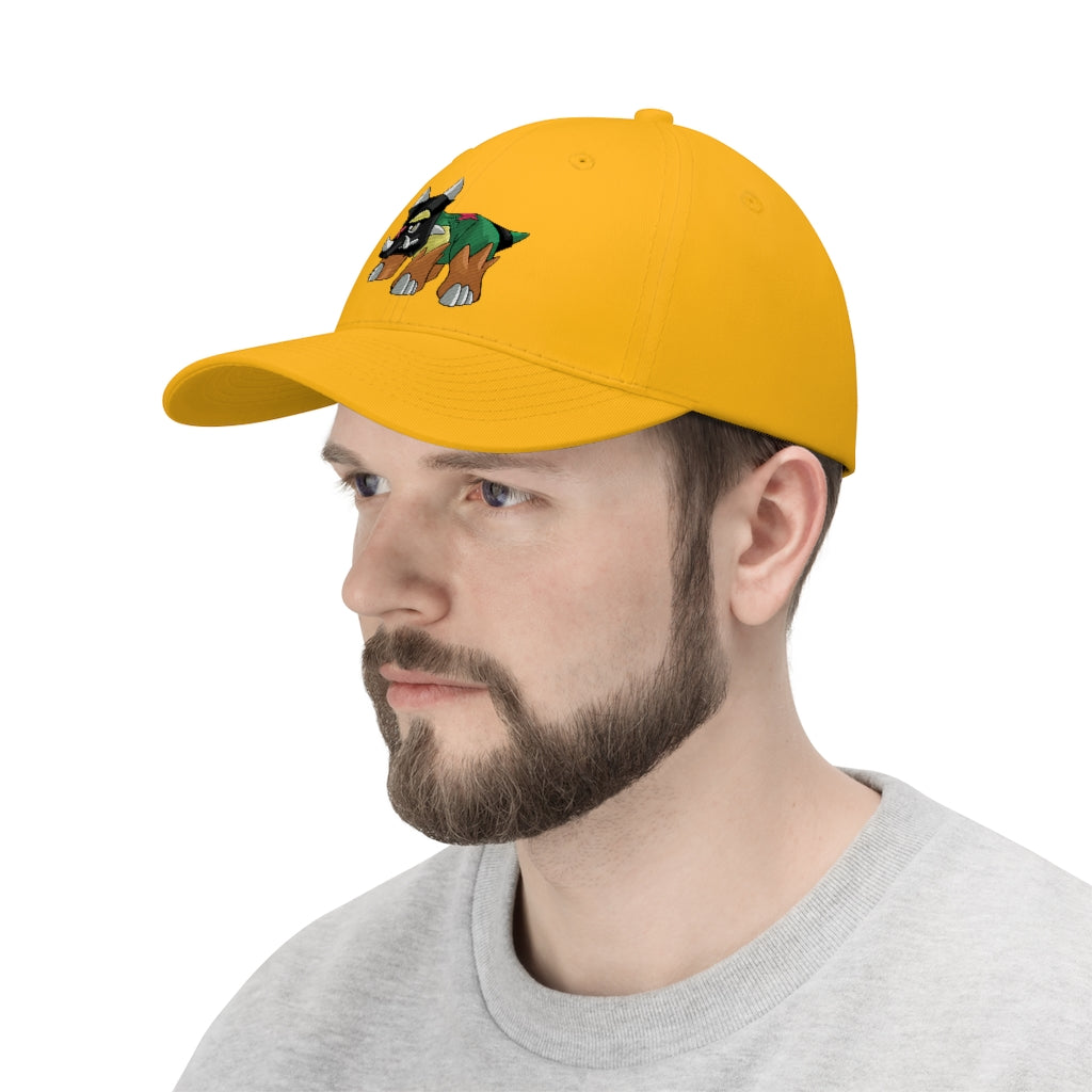 Turroxosaurus Unisex Twill Hat in solid color, showcasing its 6-panel design and adjustable Velcro closure.