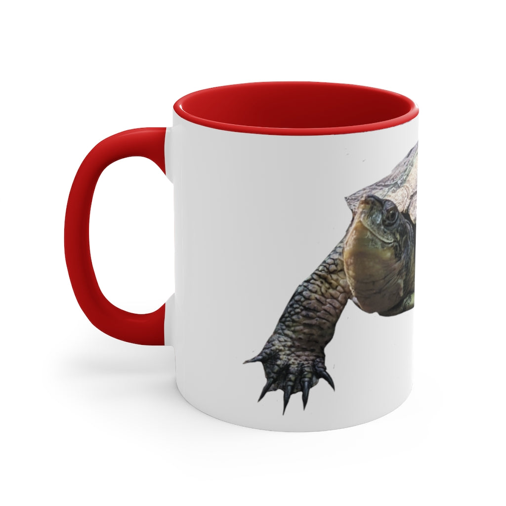 Turtle Accent Coffee Mug, 11oz with colorful interior and C-handle, showcasing a vibrant two-tone design.