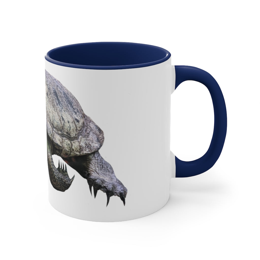 Turtle Accent Coffee Mug, 11oz with colorful interior and C-handle, showcasing a vibrant two-tone design.