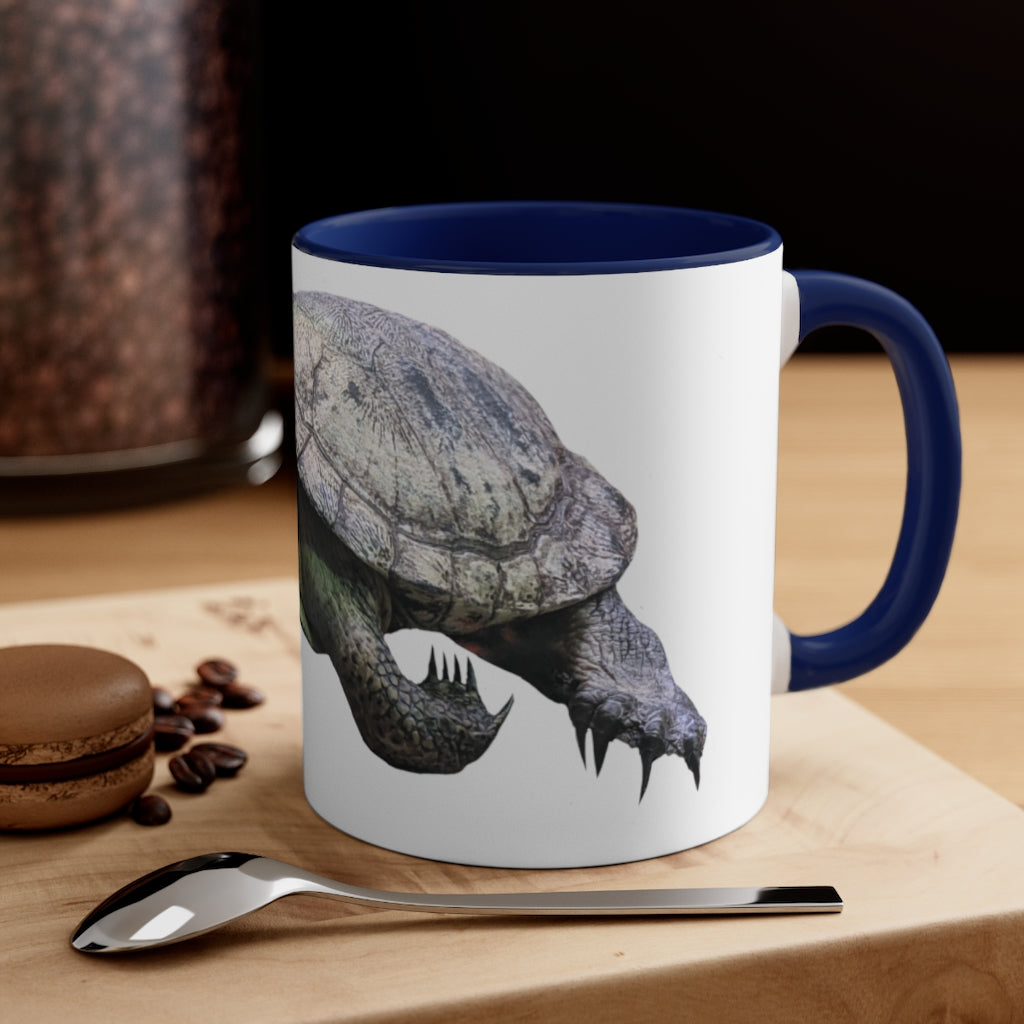 Turtle Accent Coffee Mug, 11oz with colorful interior and C-handle, showcasing a vibrant two-tone design.