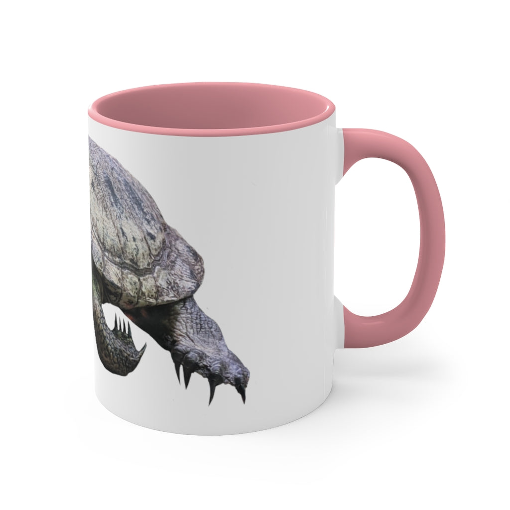 Turtle Accent Coffee Mug, 11oz with colorful interior and C-handle, showcasing a vibrant two-tone design.