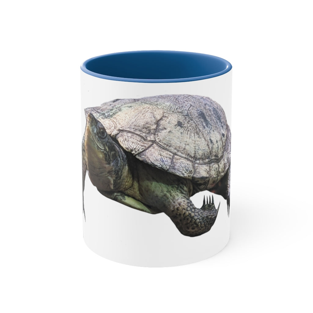 Turtle Accent Coffee Mug, 11oz with colorful interior and C-handle, showcasing a vibrant two-tone design.