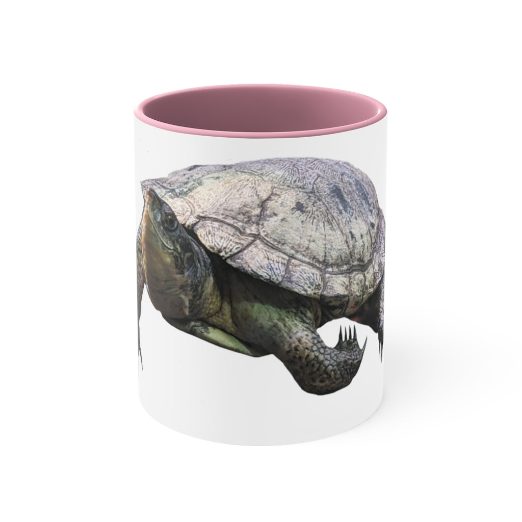 Turtle Accent Coffee Mug, 11oz with colorful interior and C-handle, showcasing a vibrant two-tone design.