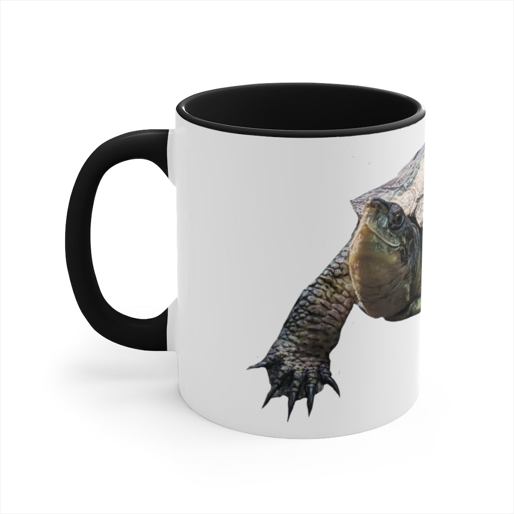 Turtle Accent Coffee Mug, 11oz with colorful interior and C-handle, showcasing a vibrant two-tone design.