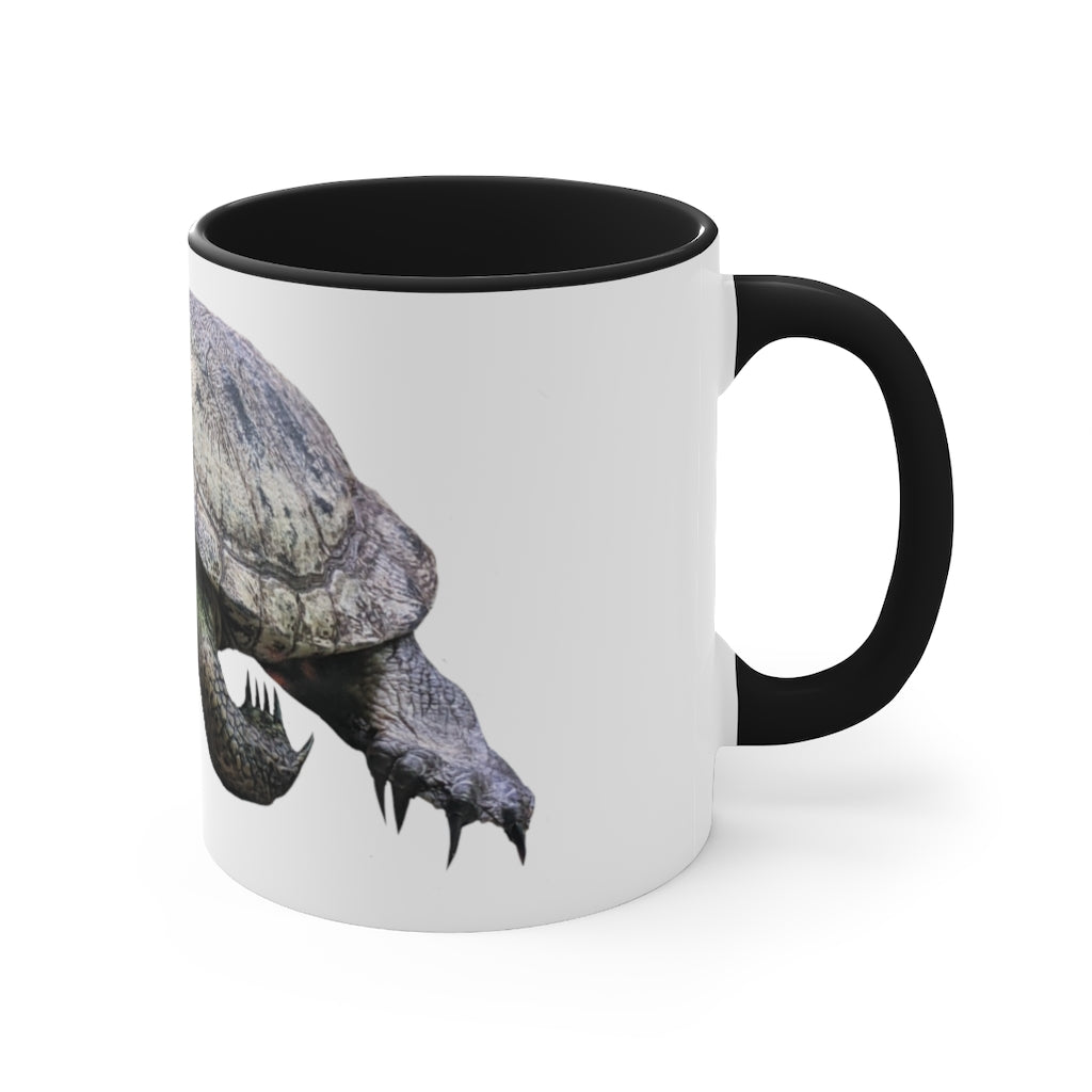 Turtle Accent Coffee Mug, 11oz with colorful interior and C-handle, showcasing a vibrant two-tone design.