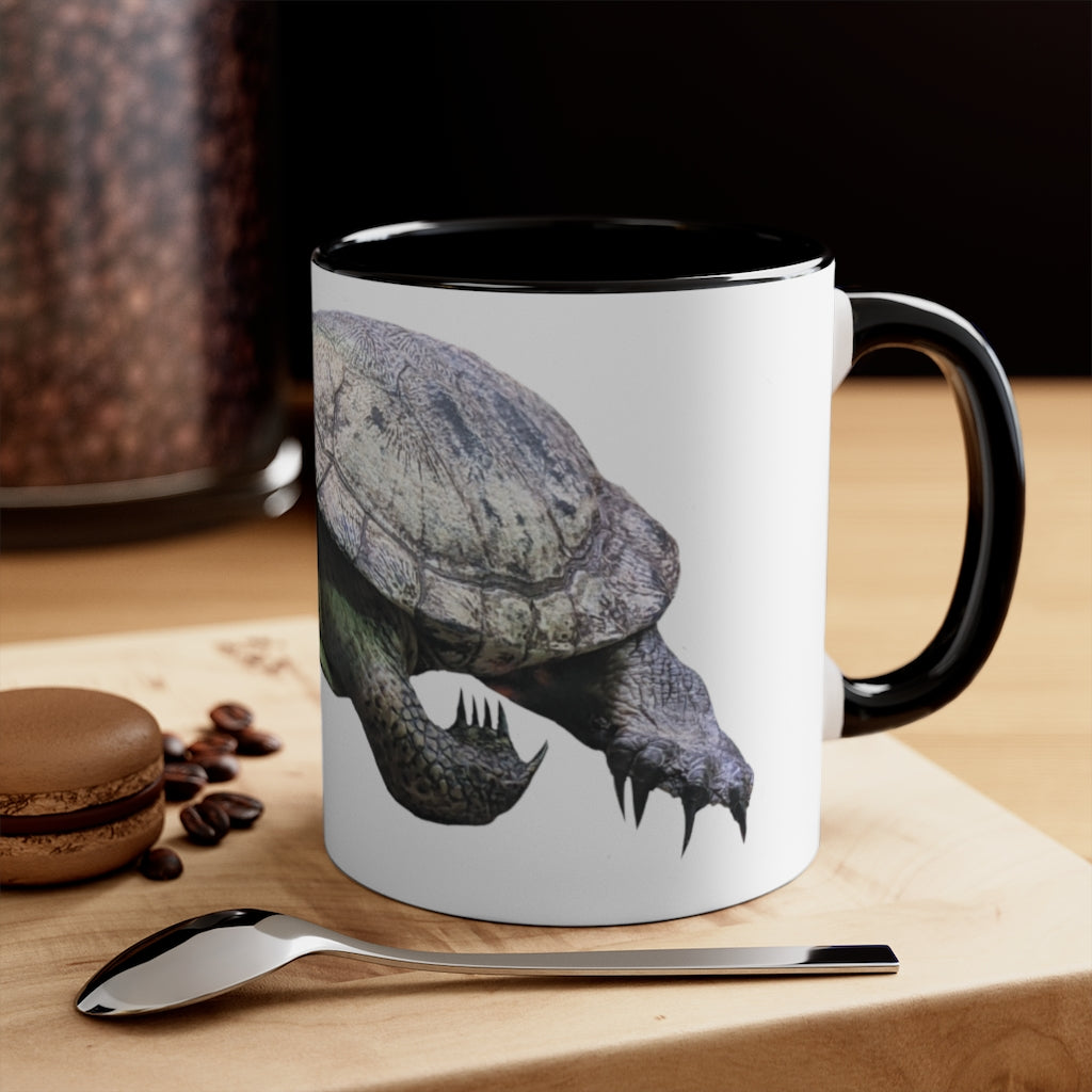 Turtle Accent Coffee Mug, 11oz with colorful interior and C-handle, showcasing a vibrant two-tone design.