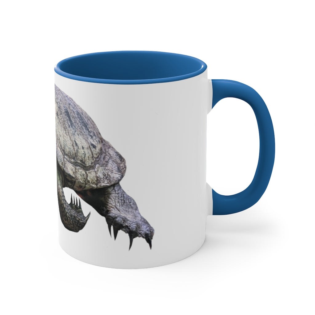 Turtle Accent Coffee Mug, 11oz with colorful interior and C-handle, showcasing a vibrant two-tone design.