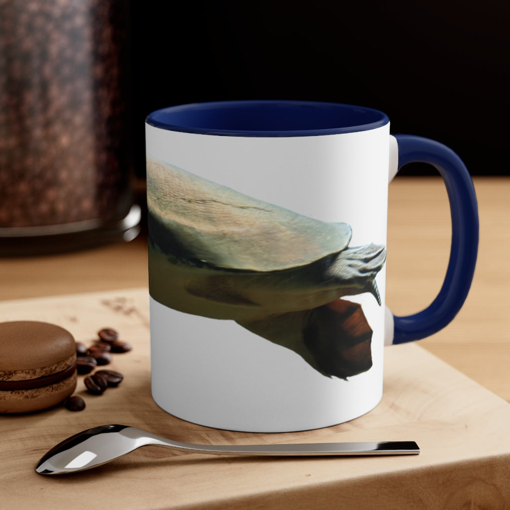 Turtle Accent Coffee Mug, 11oz with colorful interior and C-handle, showcasing a vibrant two-tone design.