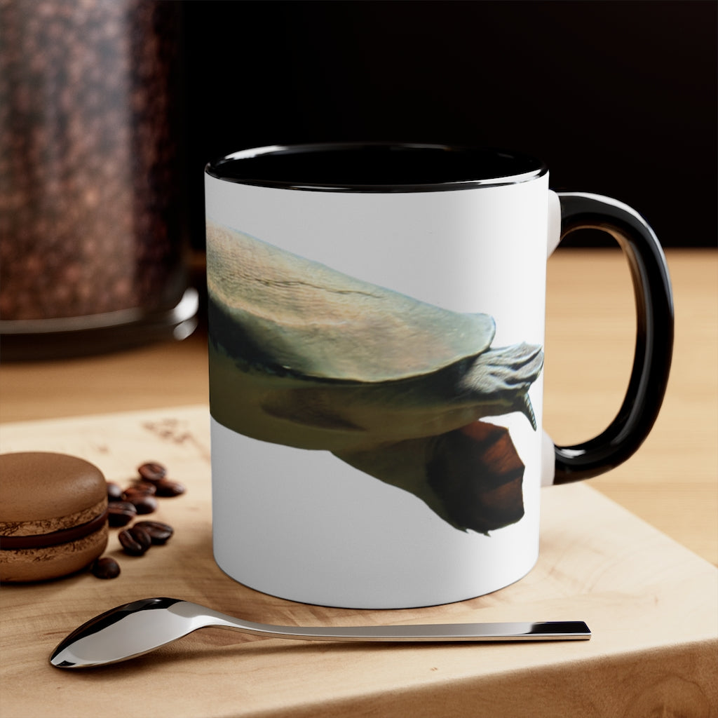 Turtle Accent Coffee Mug, 11oz with colorful interior and C-handle, showcasing a vibrant two-tone design.