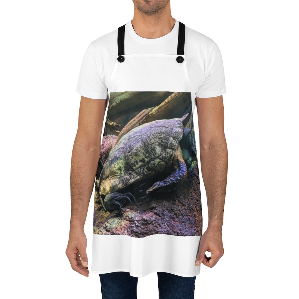 A stylish Turtle Apron made of lightweight polyester with black detachable twill straps, perfect for cooking and grilling.