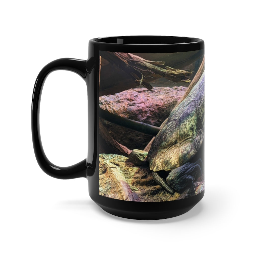 Turtle Black Mug 15oz, a stylish black ceramic mug with a C-handle, perfect for coffee and tea lovers.