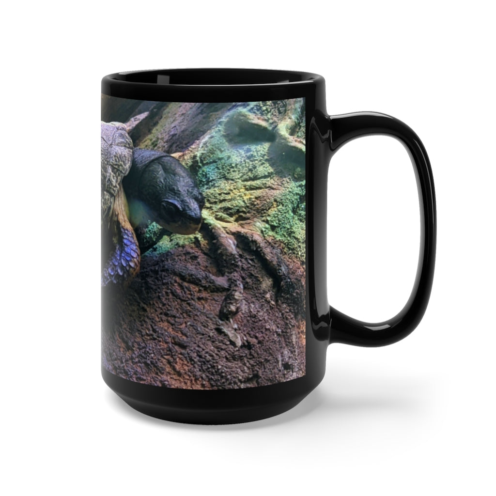 Turtle Black Mug 15oz, a stylish black ceramic mug with a C-handle, perfect for coffee and tea lovers.