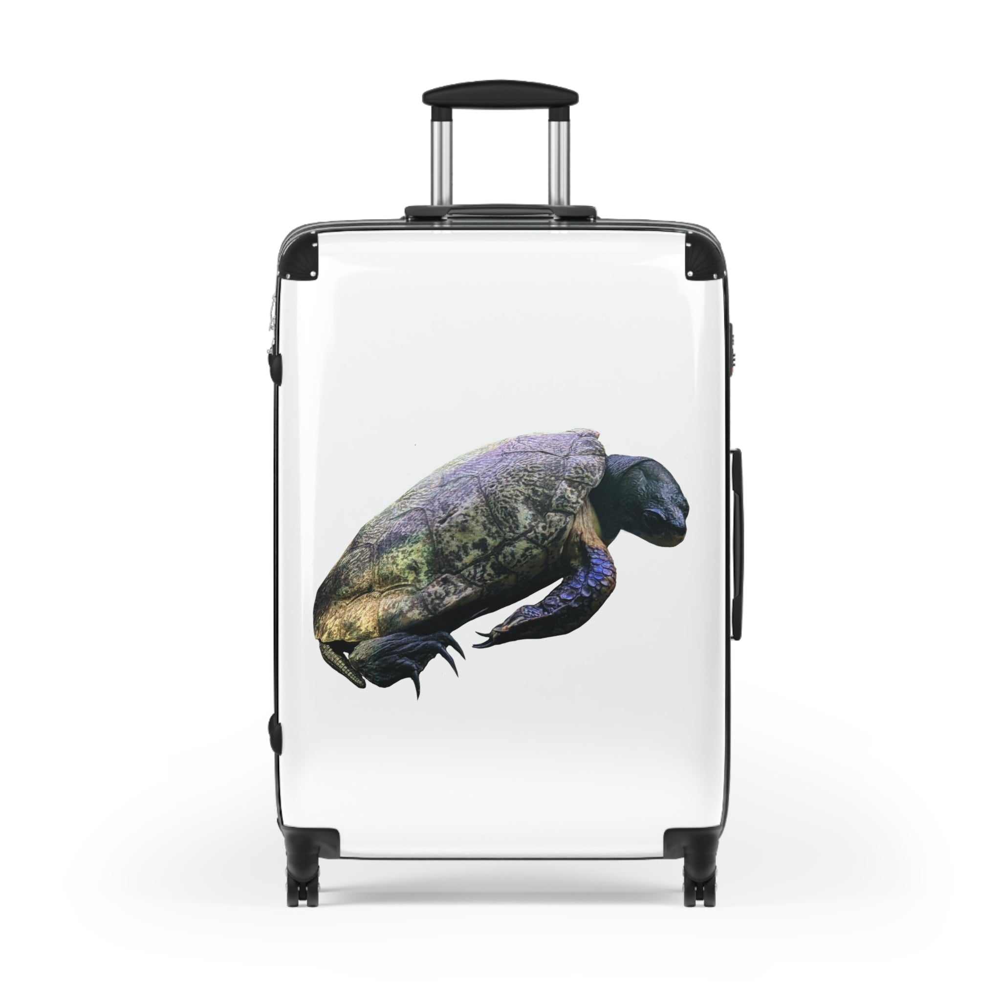 Turtle Cabin Suitcase featuring a personalized design, lightweight construction, and durable hard-shell material.