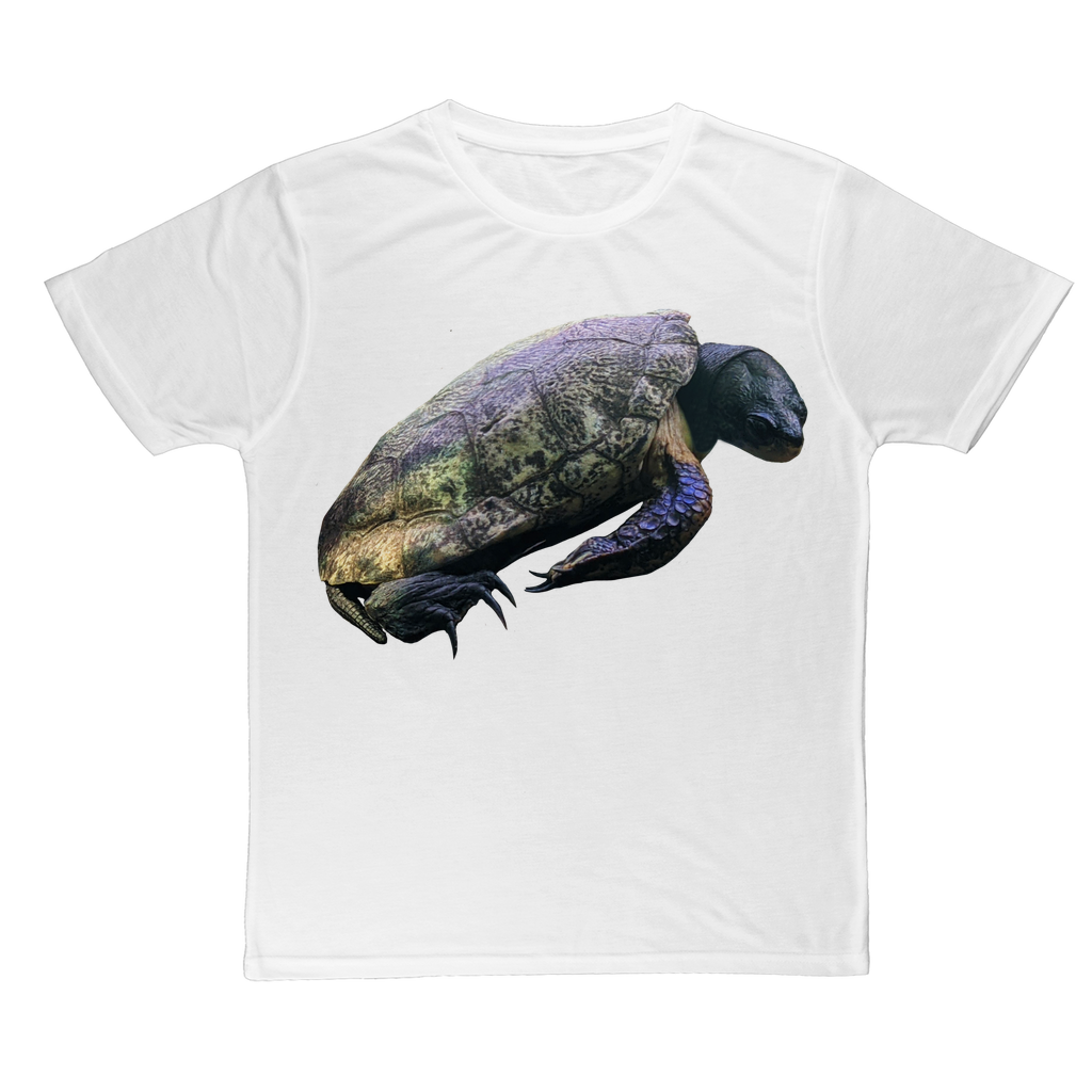 Turtle Classic Sublimation Adult T-Shirt in vibrant colors, showcasing its soft polyester fabric and design suitability for sublimation printing.