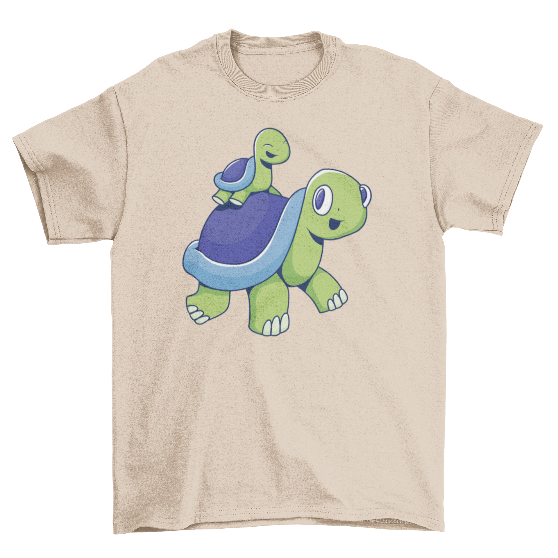 A cute turtle family t-shirt featuring an illustration of a turtle and its baby turtle, perfect for casual wear.