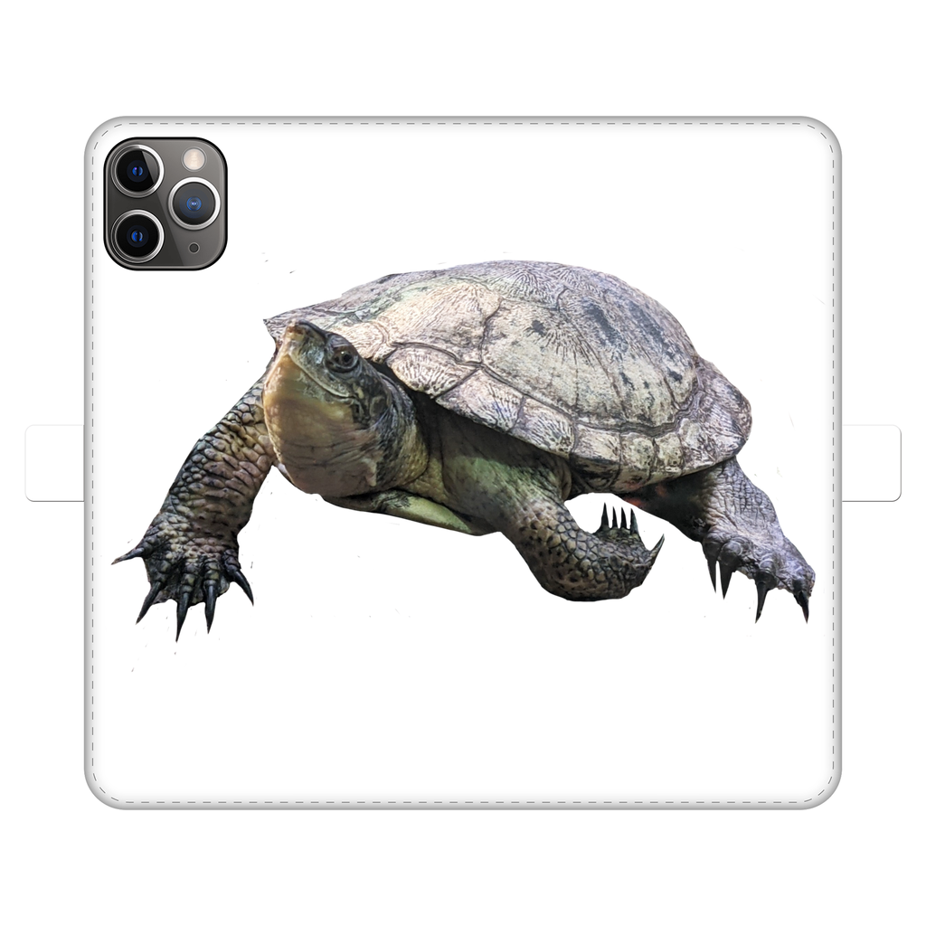 Turtle Fully Printed Wallet Case showcasing vibrant UV-printed design, magnetic closure, and card storage slots, suitable for iPhone and Samsung models.