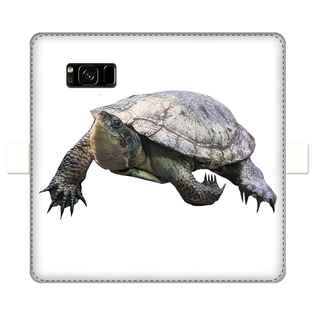 Turtle Fully Printed Wallet Case showcasing vibrant UV-printed design, magnetic closure, and card storage slots, suitable for iPhone and Samsung models.