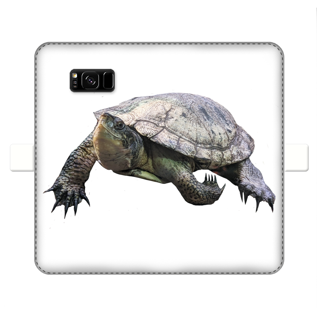 Turtle Fully Printed Wallet Case showcasing vibrant UV-printed design, magnetic closure, and card storage slots, suitable for iPhone and Samsung models.