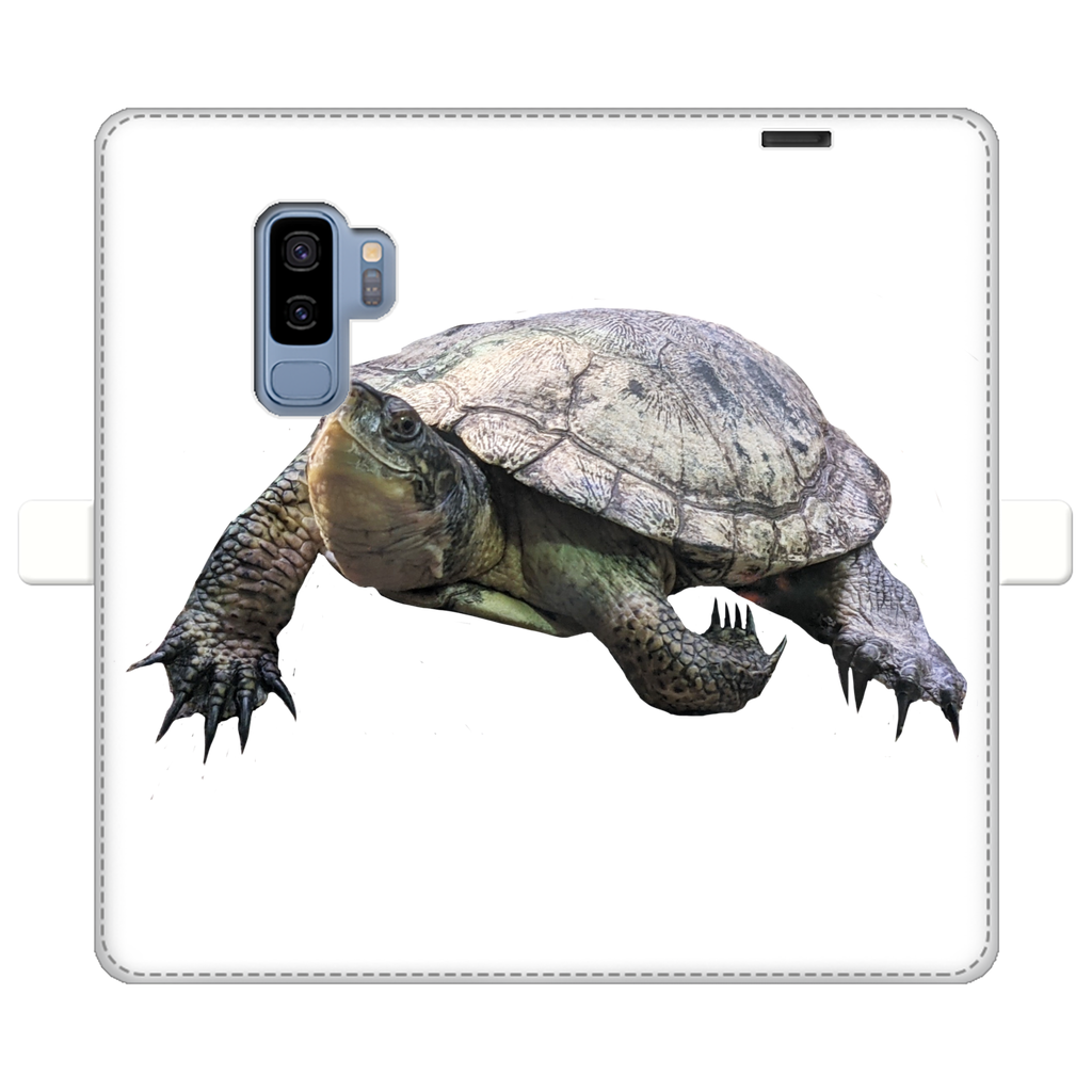 Turtle Fully Printed Wallet Case showcasing vibrant UV-printed design, magnetic closure, and card storage slots, suitable for iPhone and Samsung models.