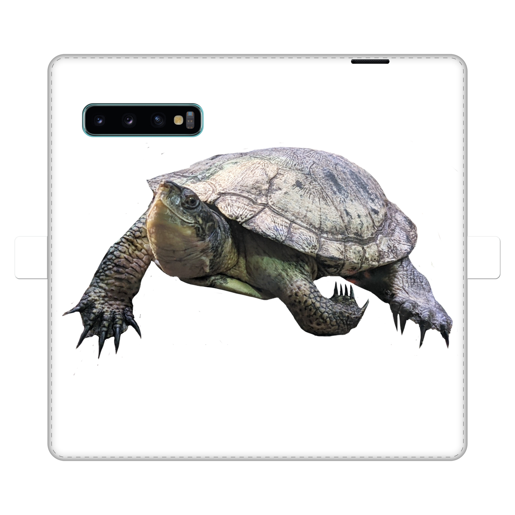 Turtle Fully Printed Wallet Case showcasing vibrant UV-printed design, magnetic closure, and card storage slots, suitable for iPhone and Samsung models.