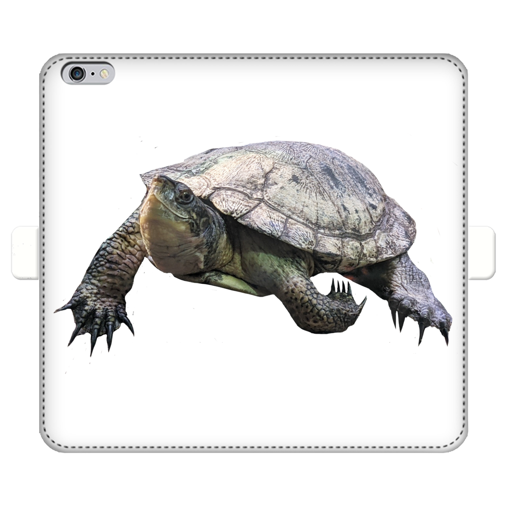 Turtle Fully Printed Wallet Case showcasing vibrant UV-printed design, magnetic closure, and card storage slots, suitable for iPhone and Samsung models.