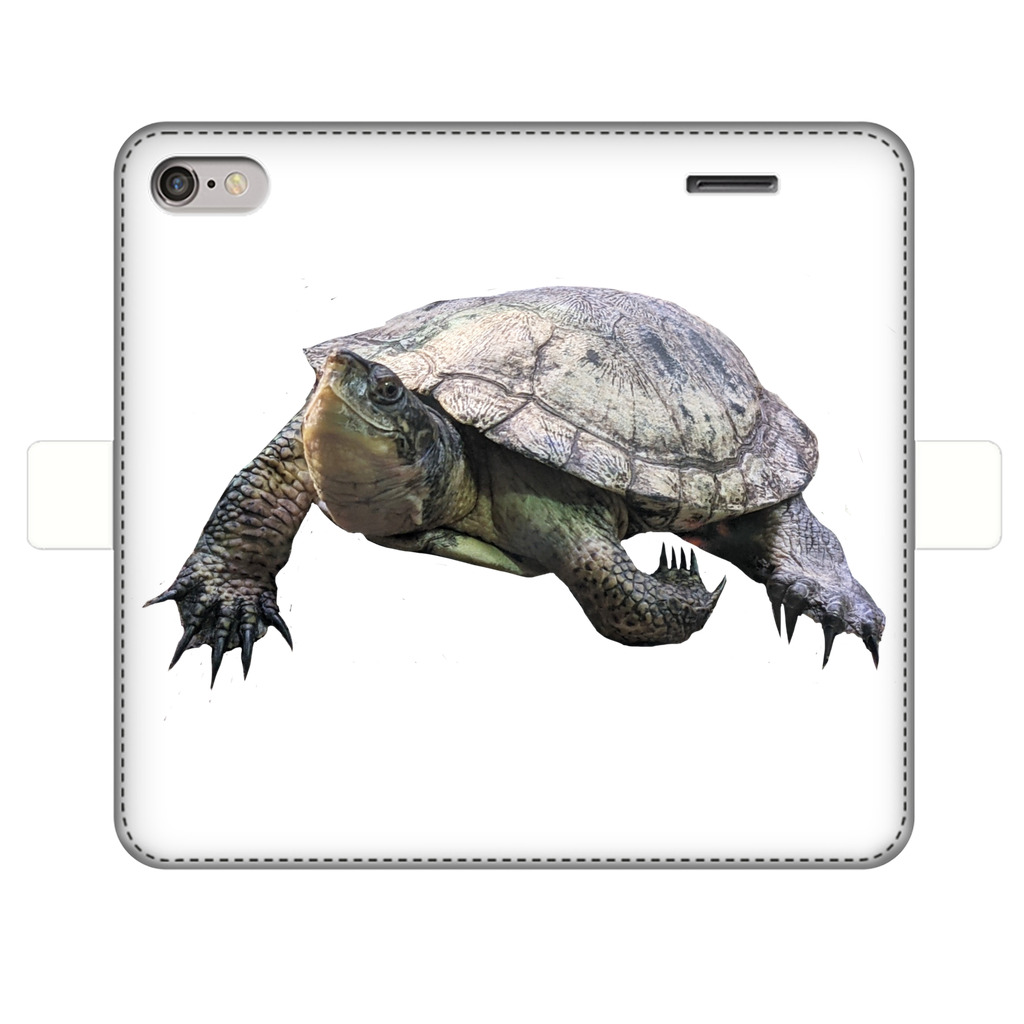 Turtle Fully Printed Wallet Case showcasing vibrant UV-printed design, magnetic closure, and card storage slots, suitable for iPhone and Samsung models.