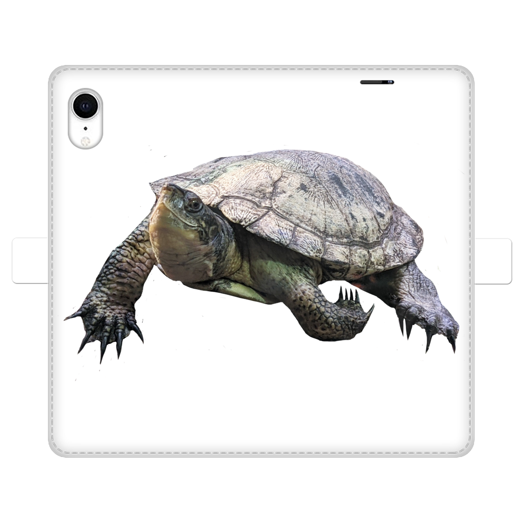 Turtle Fully Printed Wallet Case showcasing vibrant UV-printed design, magnetic closure, and card storage slots, suitable for iPhone and Samsung models.