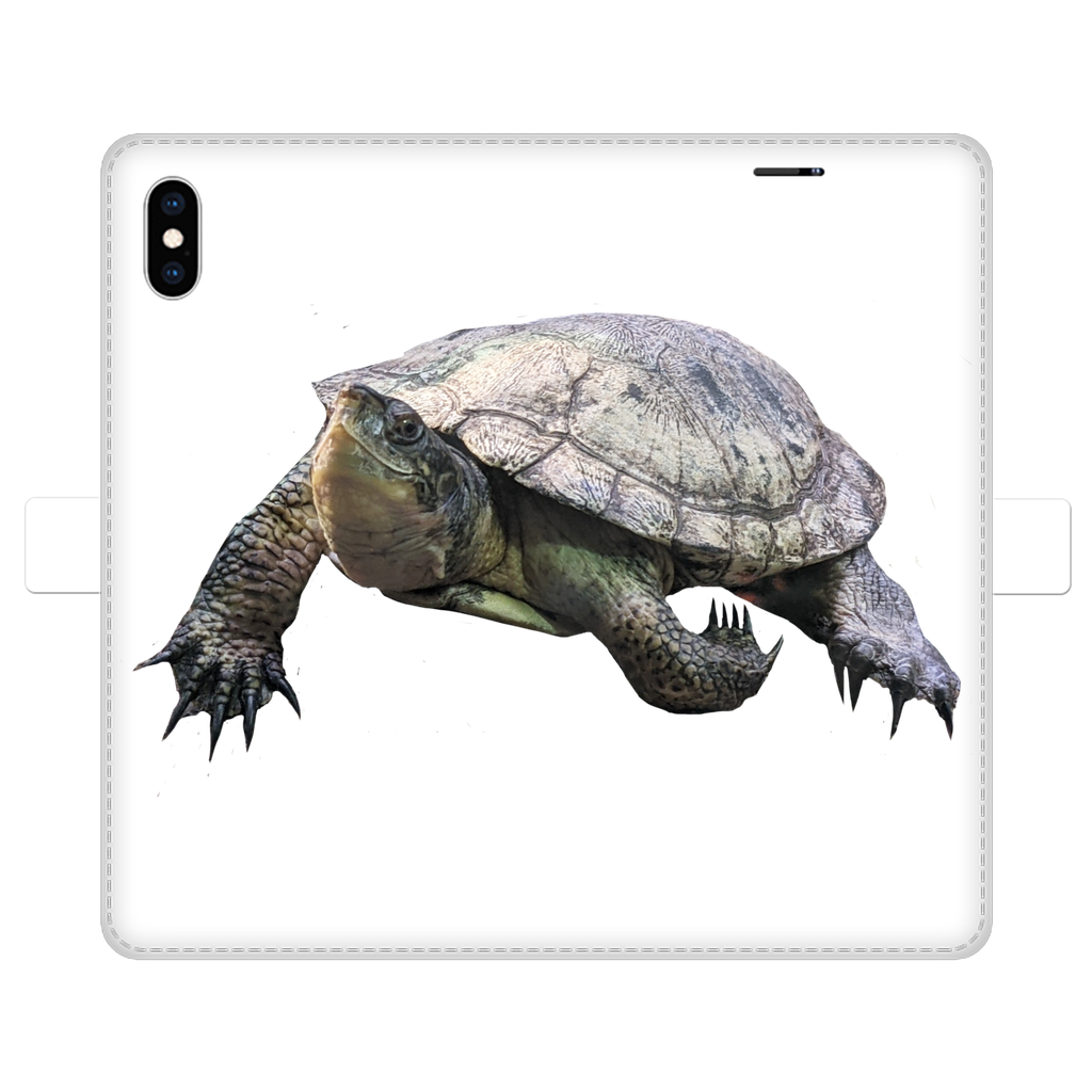 Turtle Fully Printed Wallet Case showcasing vibrant UV-printed design, magnetic closure, and card storage slots, suitable for iPhone and Samsung models.