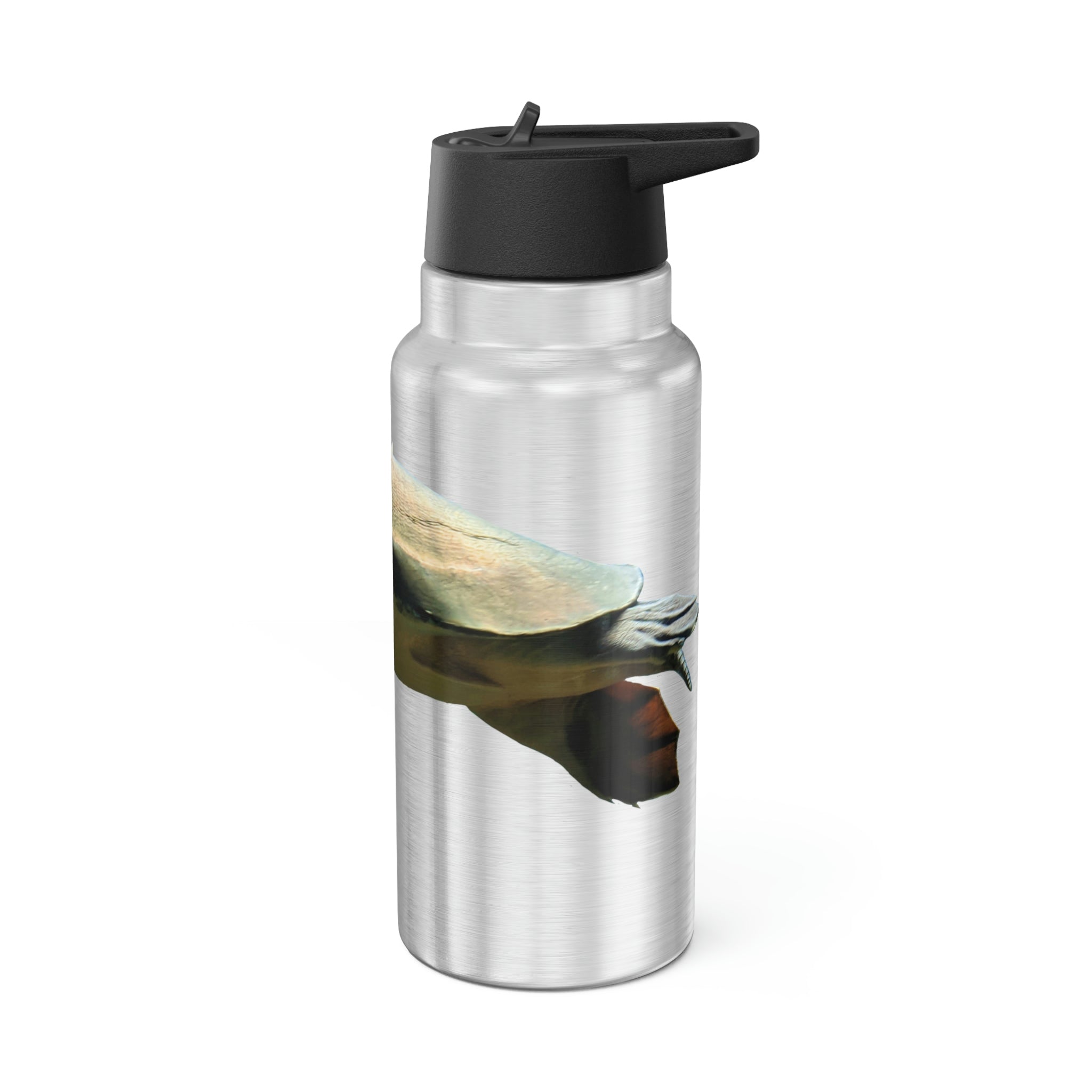 Turtle Gator Tumbler in stainless steel with a black cap and straw, showcasing a customizable design.