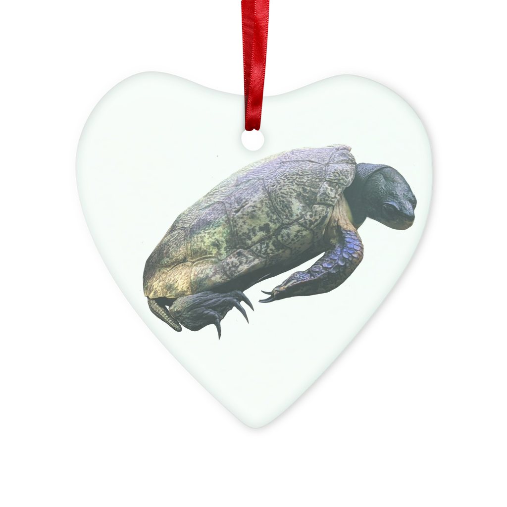 Turtle Glass Hanging Ornament featuring a turtle design, red ribbon, and gold string, perfect for Christmas decoration.