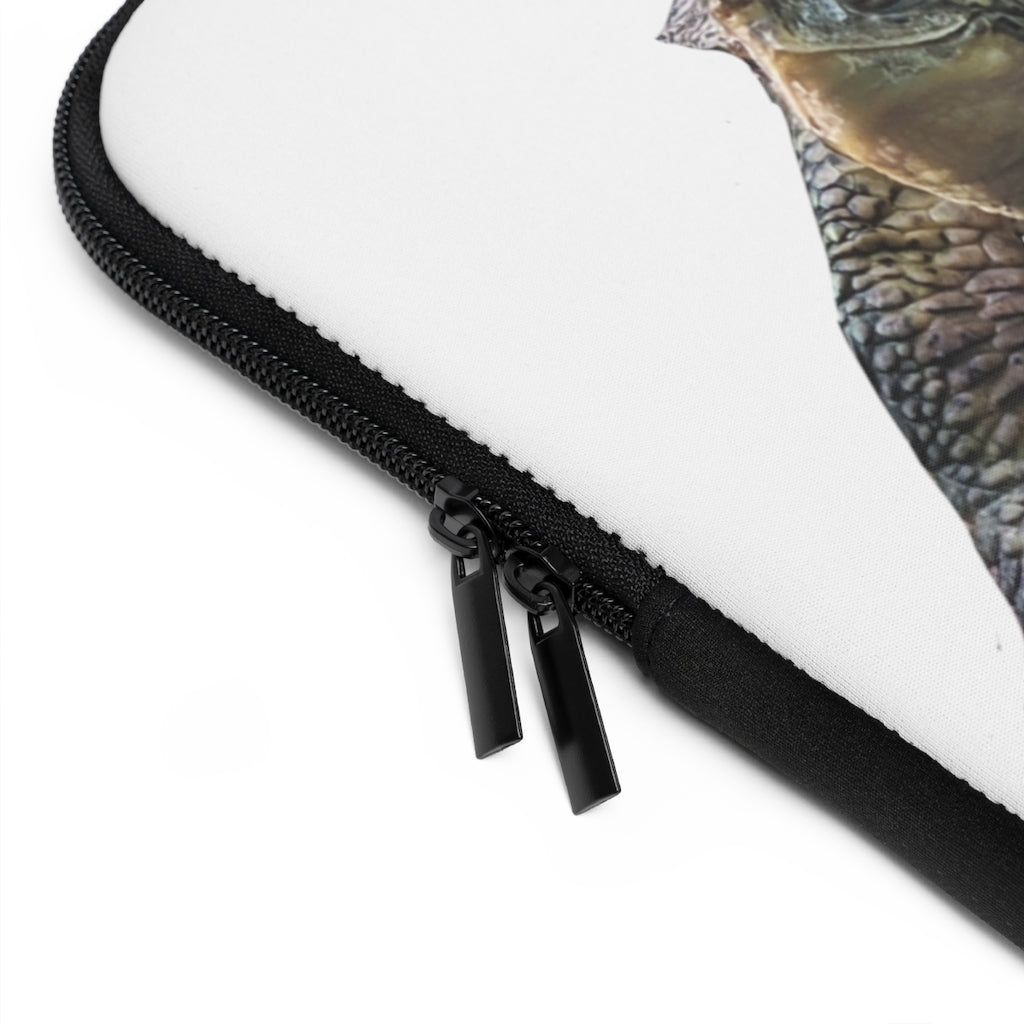 Turtle Laptop Sleeve featuring a customizable front and black polyester back, designed for stylish and secure laptop transport.