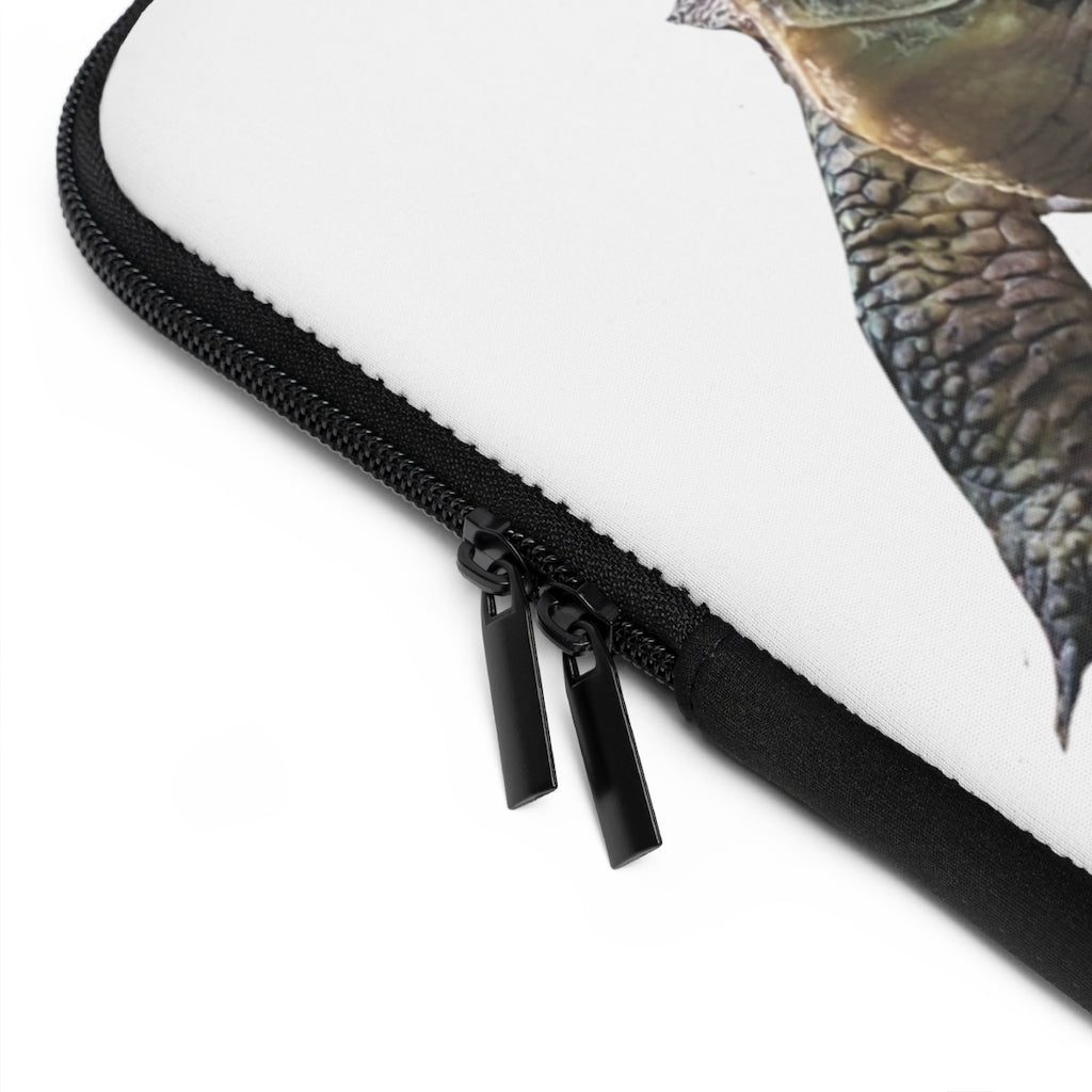 Turtle Laptop Sleeve featuring a customizable front and black polyester back, designed for stylish and secure laptop transport.