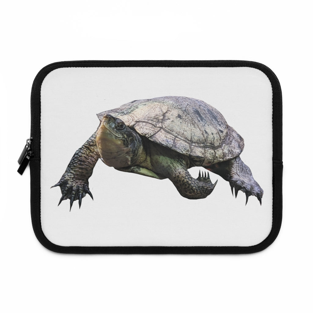 Turtle Laptop Sleeve featuring a customizable front and black polyester back, designed for stylish and secure laptop transport.