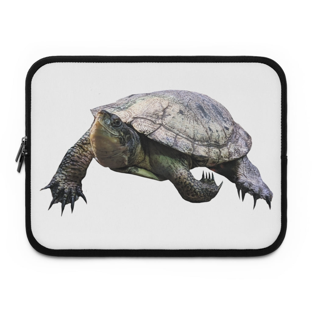 Turtle Laptop Sleeve featuring a customizable front and black polyester back, designed for stylish and secure laptop transport.