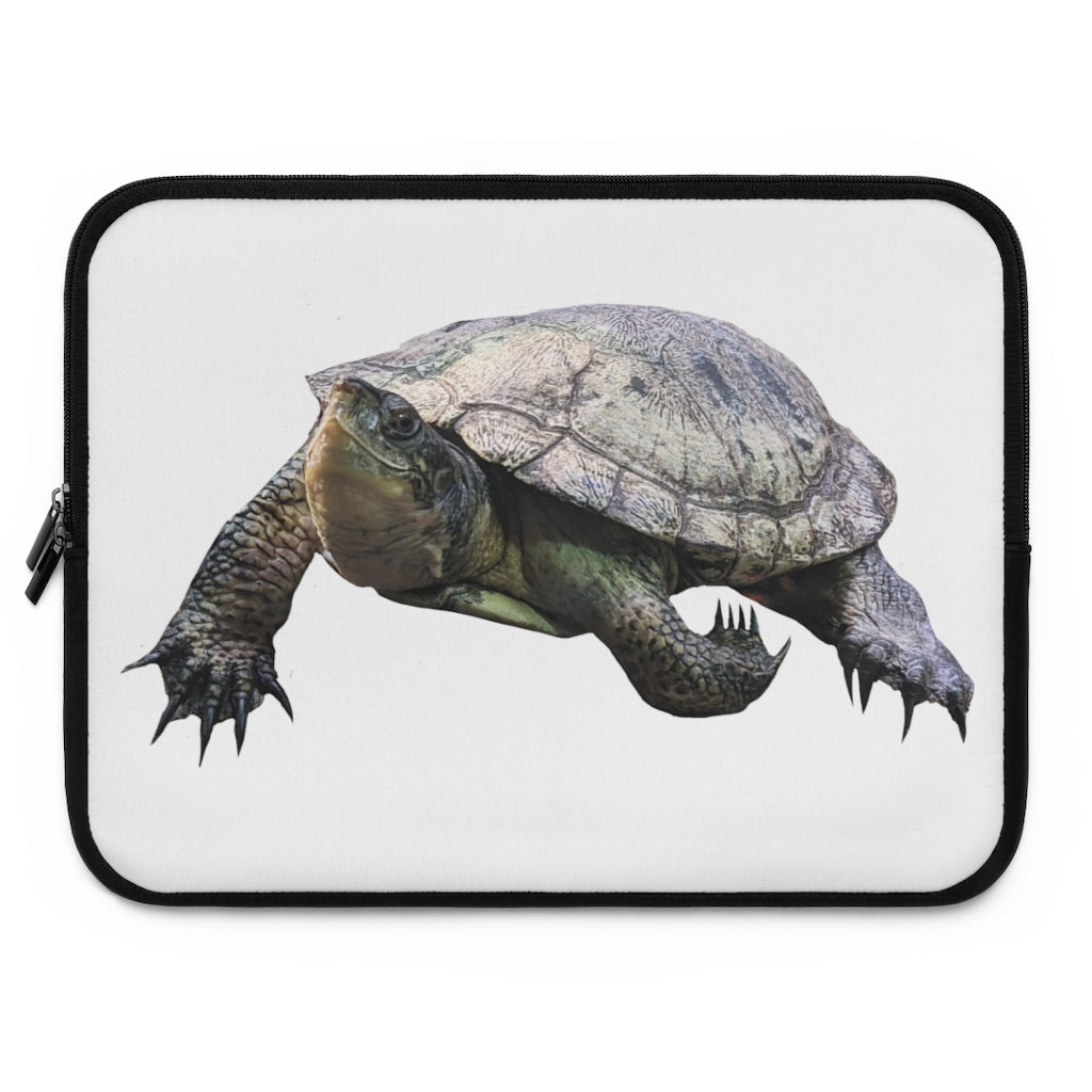 Turtle Laptop Sleeve featuring a customizable front and black polyester back, designed for stylish and secure laptop transport.