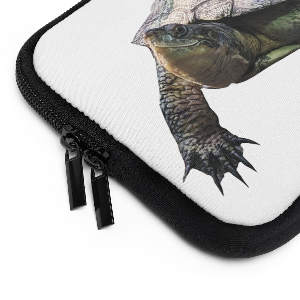 Turtle Laptop Sleeve featuring a customizable front and black polyester back, designed for stylish and secure laptop transport.